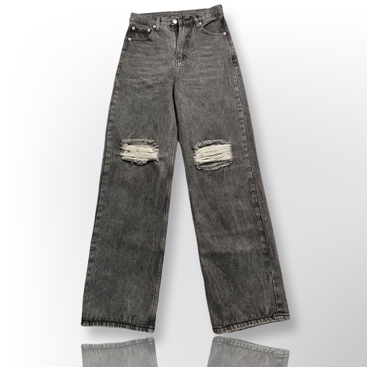 Denim Distressed Wide Jeans
