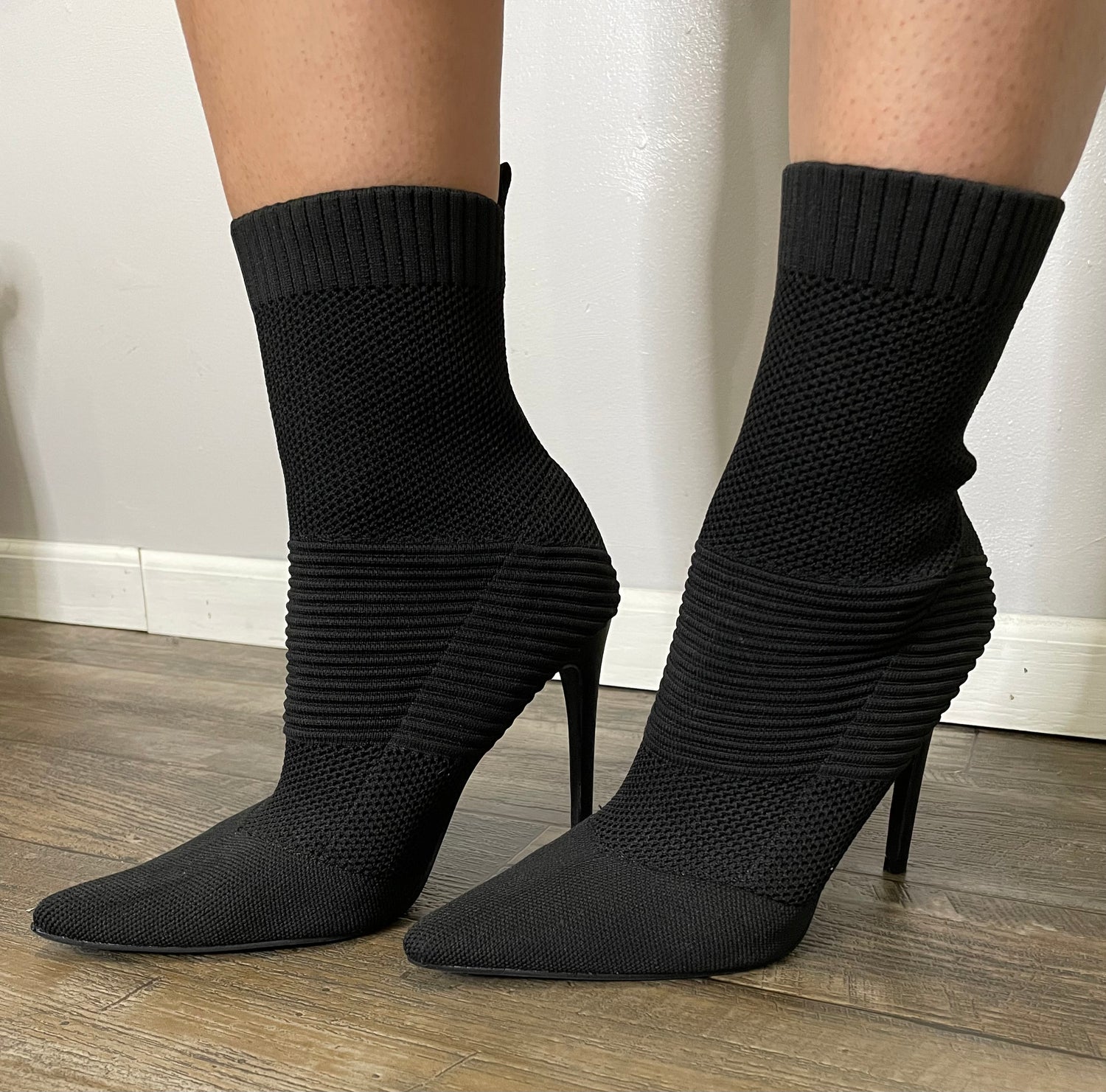 black bootie heels